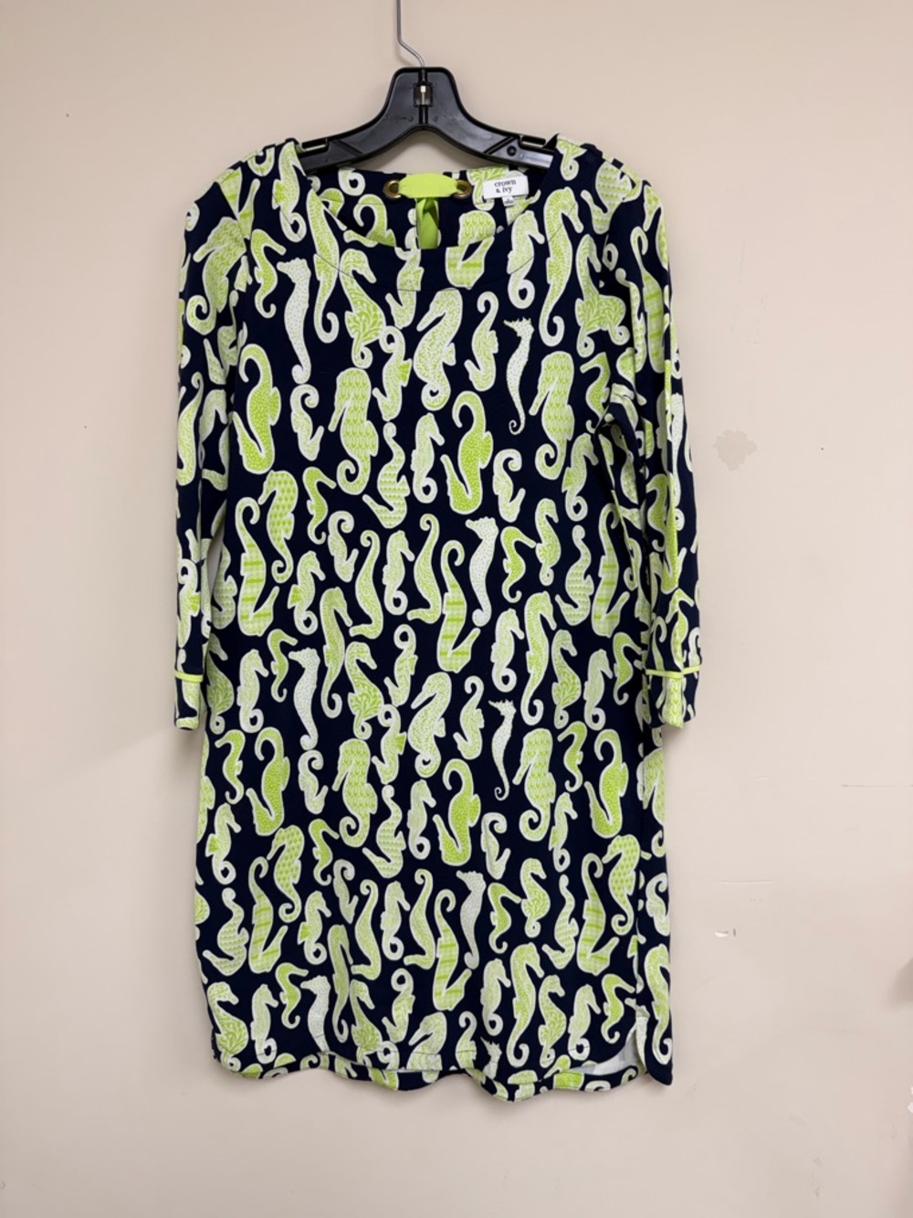crown & ivy Navy and Lime Green Patterned Shift